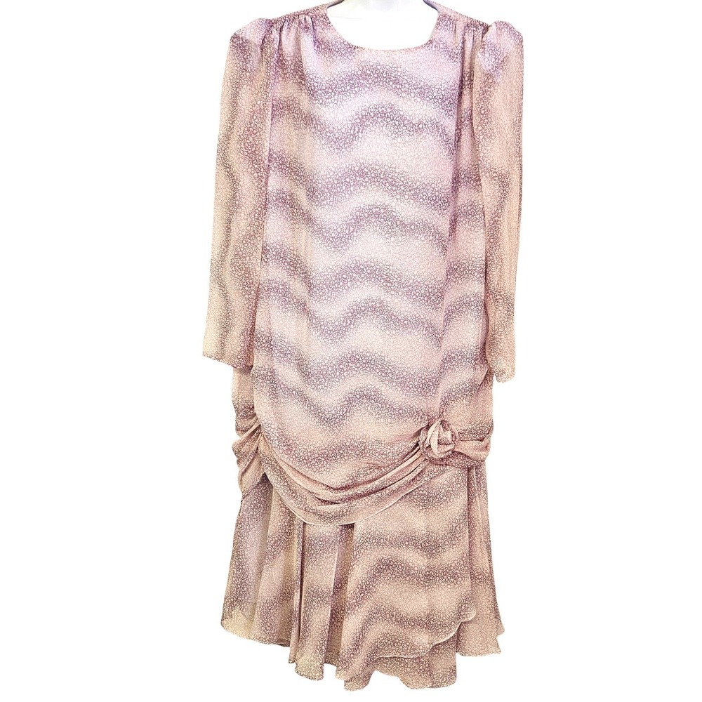Vintage Simon Sez Lavender Midi Dress Size‎ L Retro 80s Layered Draping